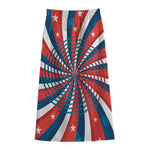 Swirly American Patriotic Print Cotton Front Slit Maxi Skirt