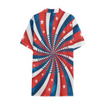 Swirly American Patriotic Print Cotton Hawaiian Shirt