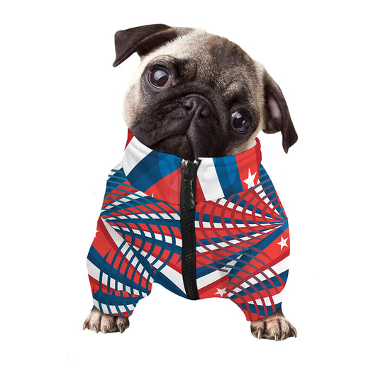 Swirly American Patriotic Print Dog Zip Up Jacket