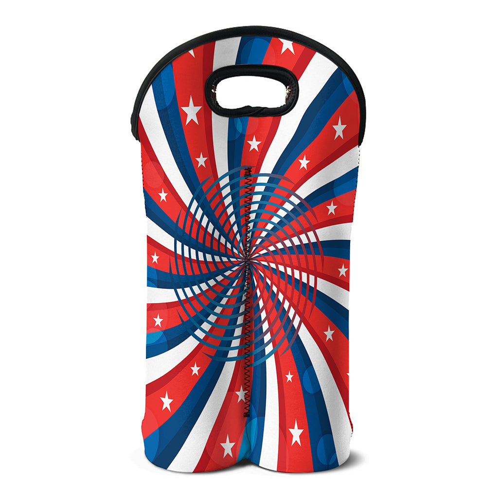 Swirly American Patriotic Print Double Neoprene Wine Tote