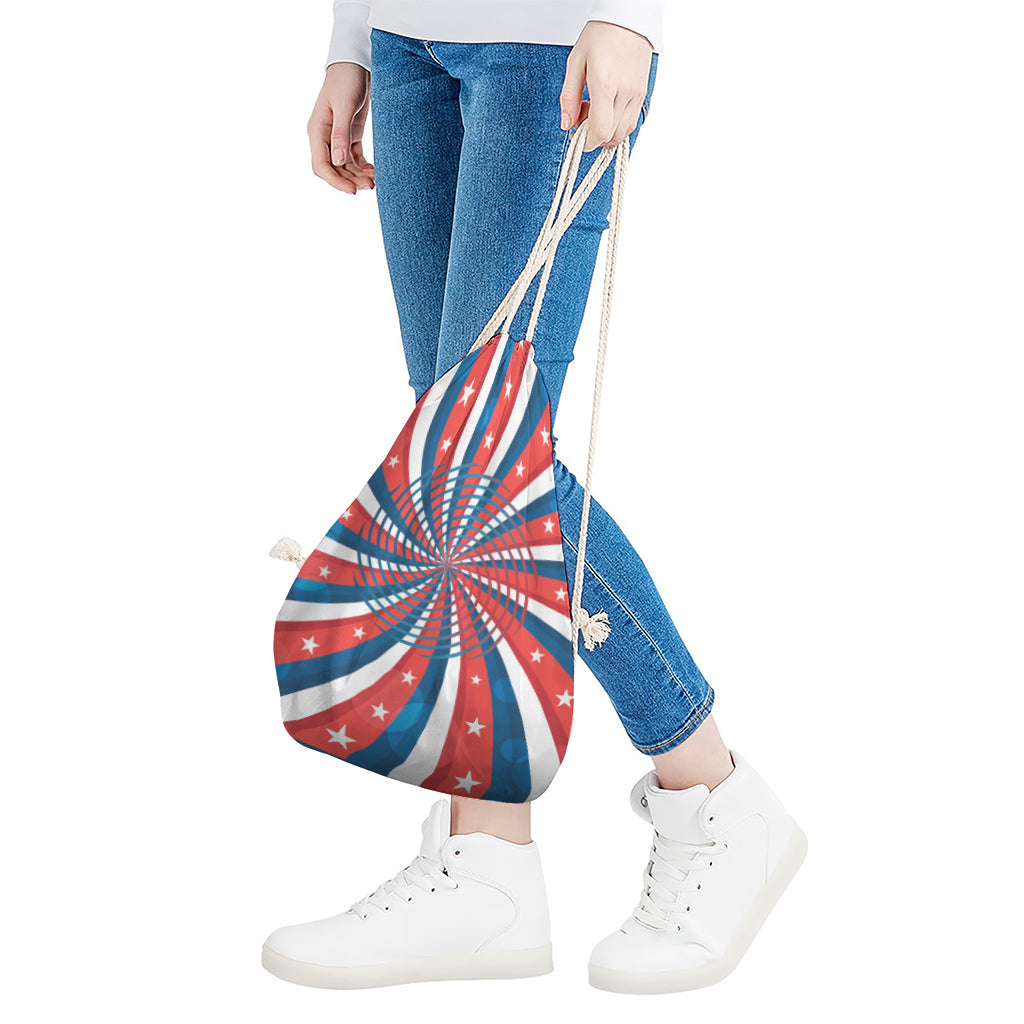 Swirly American Patriotic Print Drawstring Bag