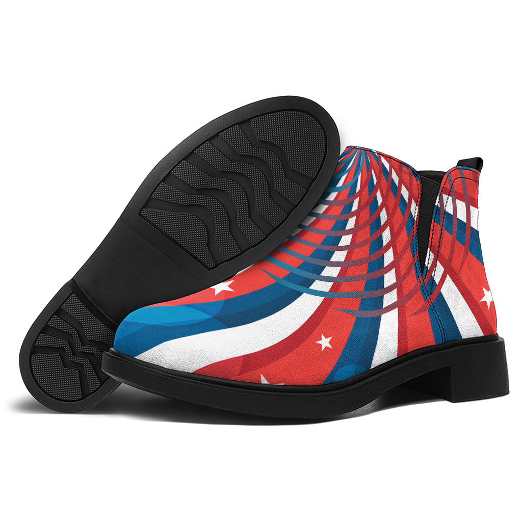 Swirly American Patriotic Print Flat Ankle Boots