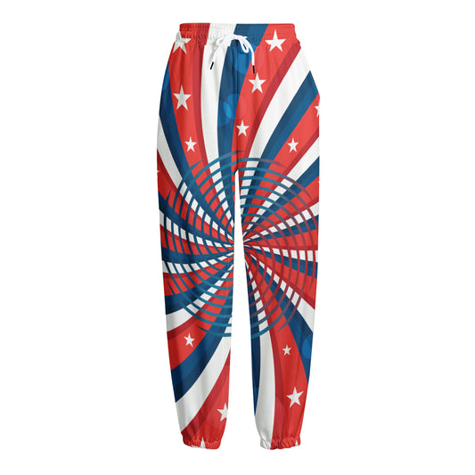Swirly American Patriotic Print Fleece Lined Knit Pants