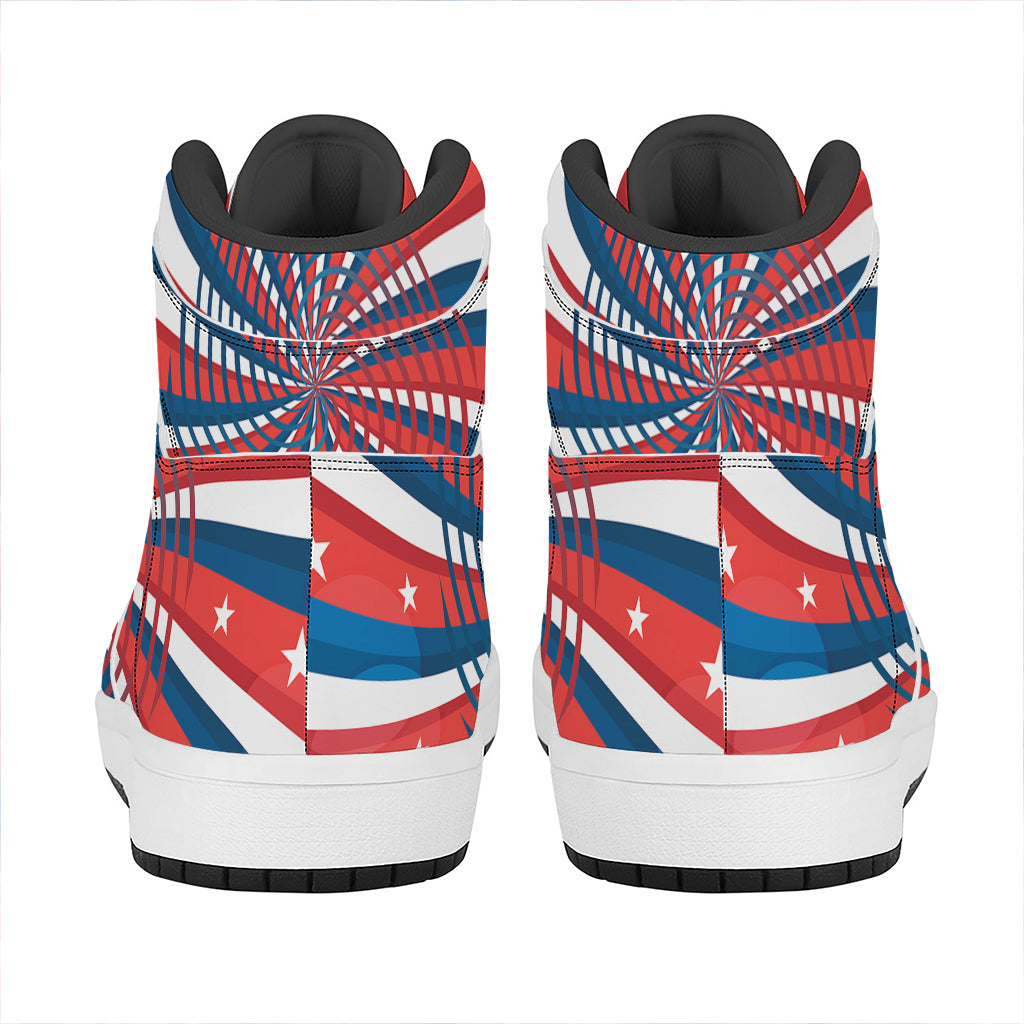 Swirly American Patriotic Print High Top Leather Sneakers
