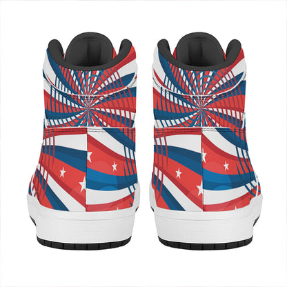Swirly American Patriotic Print High Top Leather Sneakers