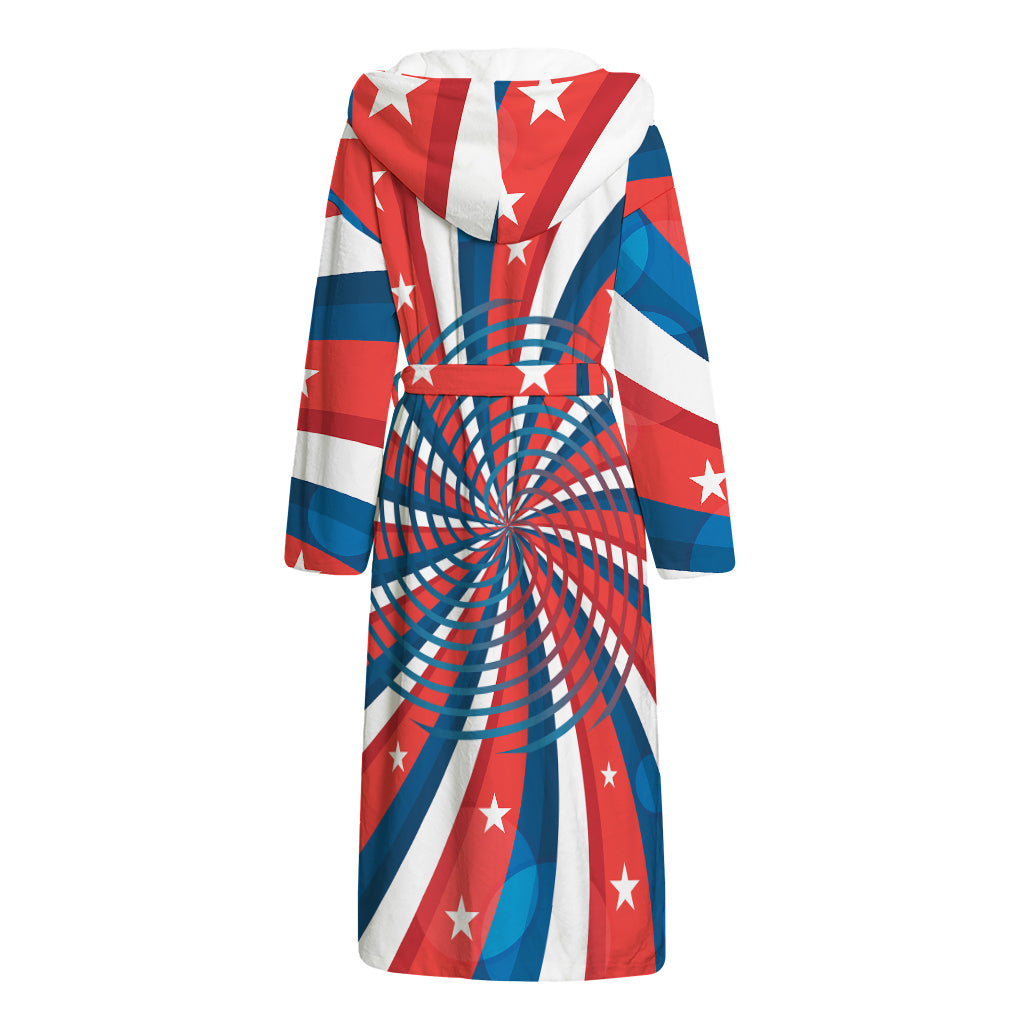 Swirly American Patriotic Print Hooded Bathrobe