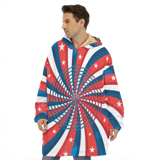 Swirly American Patriotic Print Hoodie Blanket