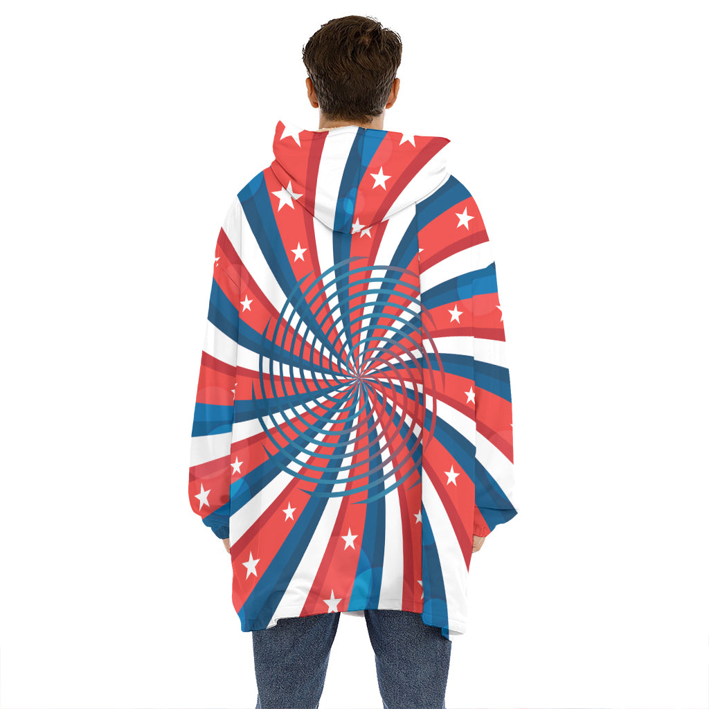 Swirly American Patriotic Print Hoodie Blanket