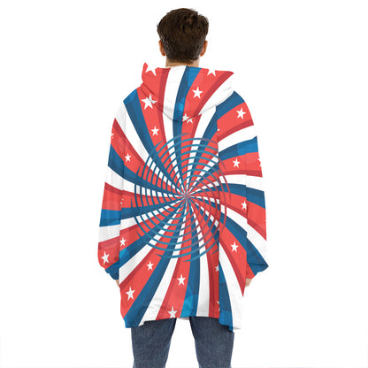 Swirly American Patriotic Print Hoodie Blanket