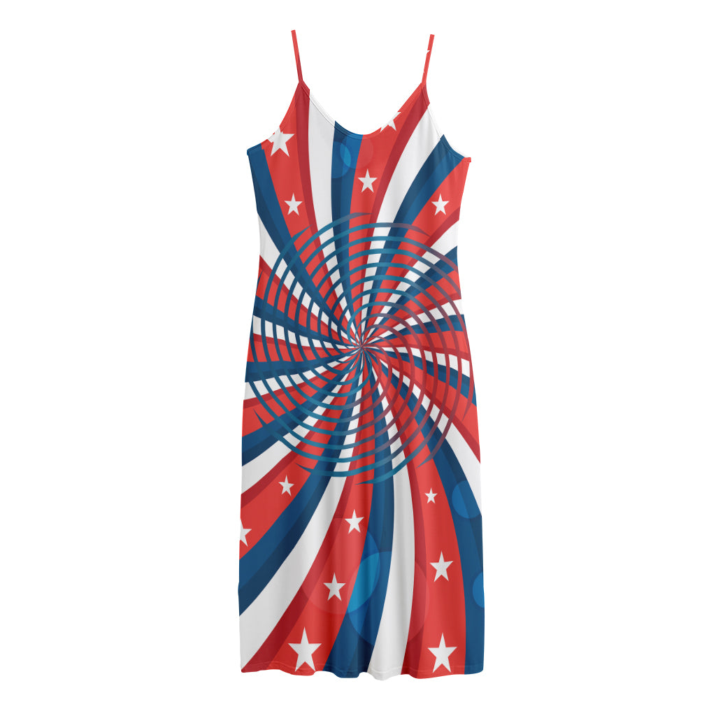Swirly American Patriotic Print Jersey Midi Cami Dress
