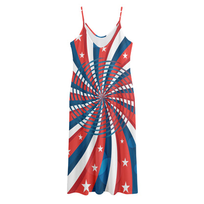 Swirly American Patriotic Print Jersey Midi Cami Dress