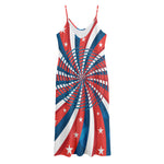 Swirly American Patriotic Print Jersey Midi Cami Dress