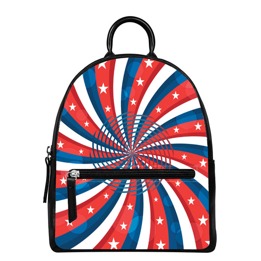 Swirly American Patriotic Print Leather Backpack