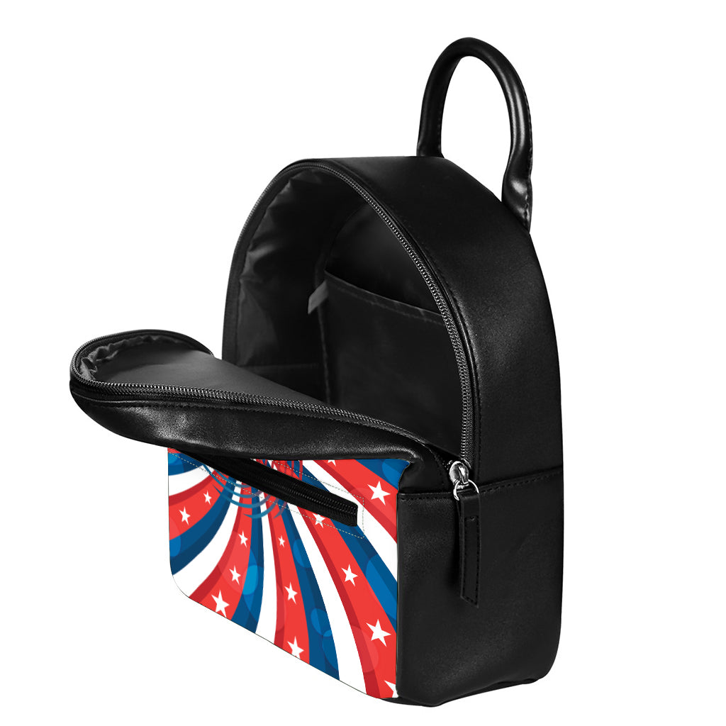Swirly American Patriotic Print Leather Backpack