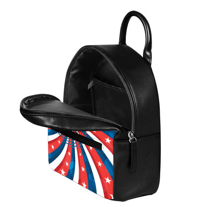 Swirly American Patriotic Print Leather Backpack