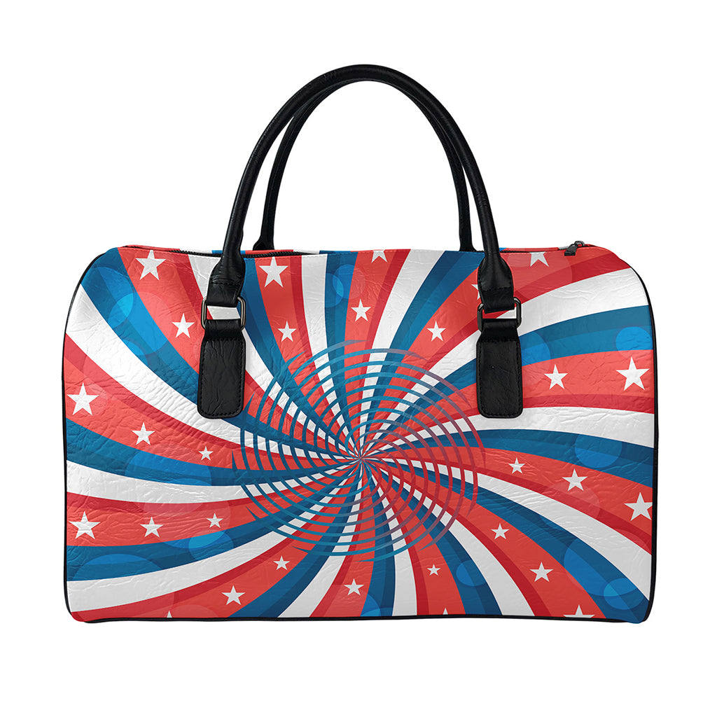 Swirly American Patriotic Print Leather Duffle Bag