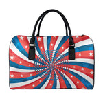 Swirly American Patriotic Print Leather Duffle Bag