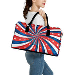 Swirly American Patriotic Print Leather Duffle Bag