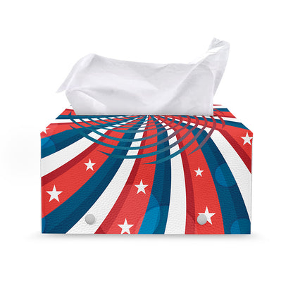 Swirly American Patriotic Print Leather Tissue Box Cover