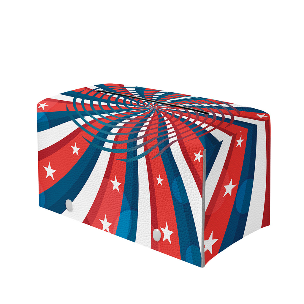 Swirly American Patriotic Print Leather Tissue Box Cover