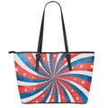Swirly American Patriotic Print Leather Tote Bag With Zipper
