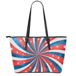 Swirly American Patriotic Print Leather Tote Bag