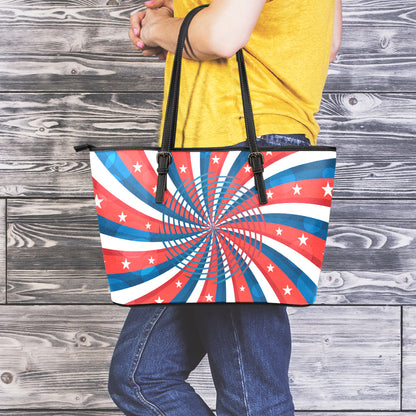 Swirly American Patriotic Print Leather Tote Bag