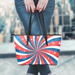 Swirly American Patriotic Print Leather Tote Bag