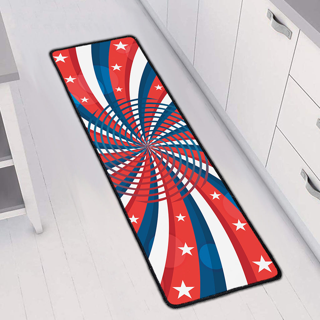 Swirly American Patriotic Print Long Kitchen Mat