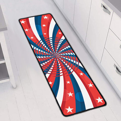 Swirly American Patriotic Print Long Kitchen Mat