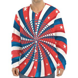 Swirly American Patriotic Print Long Sleeve Baseball Jersey