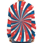 Swirly American Patriotic Print Long Sleeve Baseball Jersey