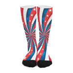 Swirly American Patriotic Print Long Socks