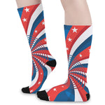 Swirly American Patriotic Print Long Socks