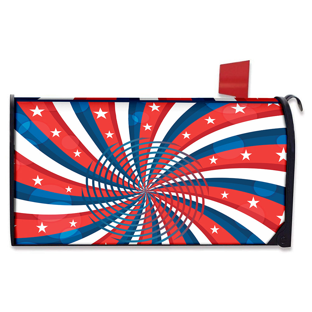 Swirly American Patriotic Print Mailbox Cover