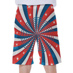 Swirly American Patriotic Print Men's Beach Shorts