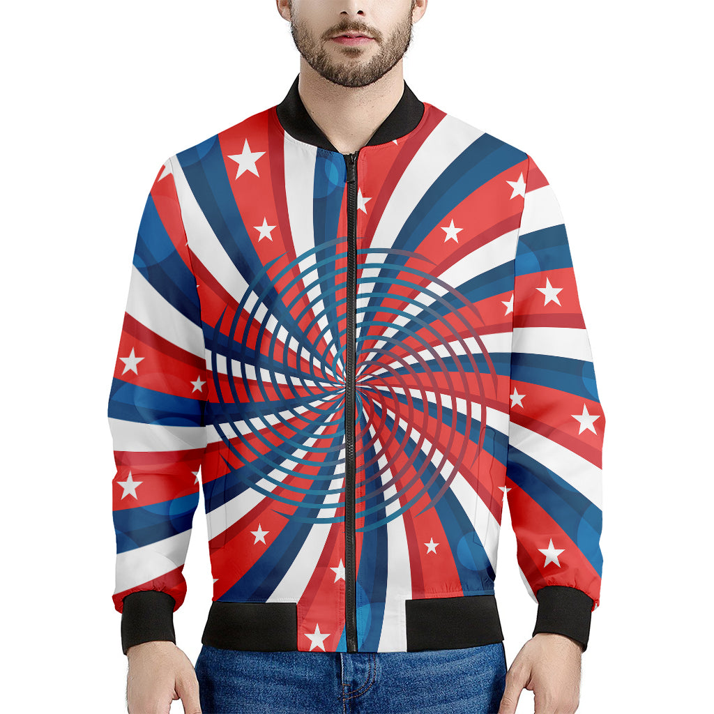 Swirly American Patriotic Print Men's Bomber Jacket
