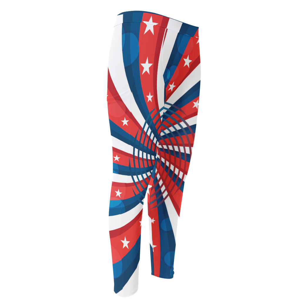 Swirly American Patriotic Print Men's Compression Pants