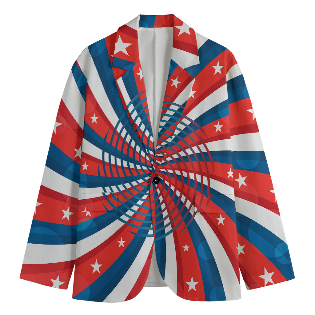 Swirly American Patriotic Print Men's Cotton Blazer