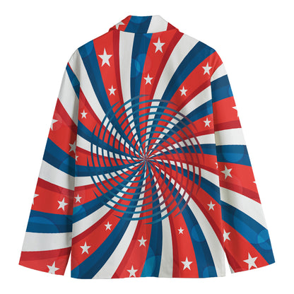 Swirly American Patriotic Print Men's Cotton Blazer