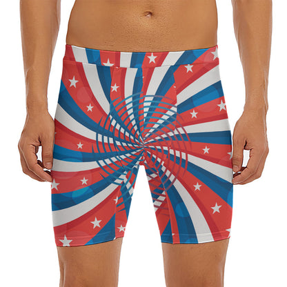 Swirly American Patriotic Print Men's Long Boxer Briefs