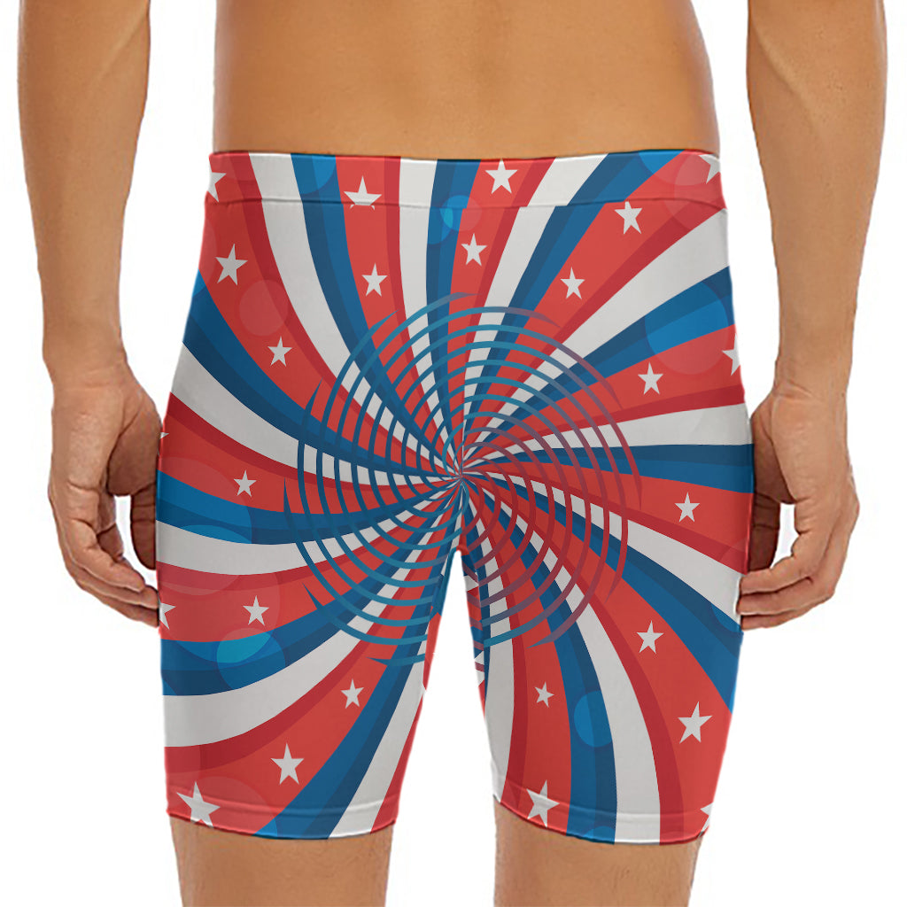 Swirly American Patriotic Print Men's Long Boxer Briefs