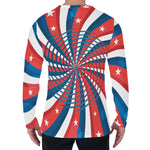 Swirly American Patriotic Print Men's Long Sleeve T-Shirt