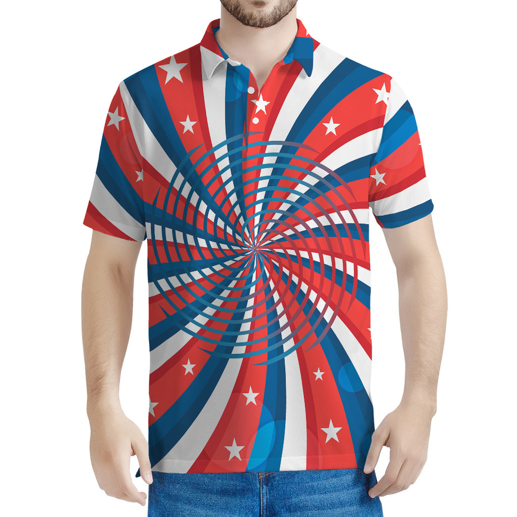 Swirly American Patriotic Print Men's Polo Shirt