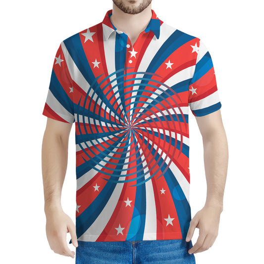 Swirly American Patriotic Print Men's Polo Shirt
