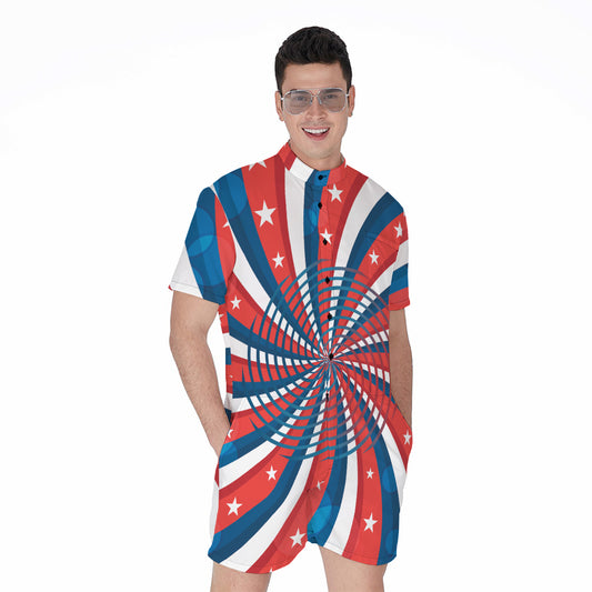 Swirly American Patriotic Print Men's Rompers