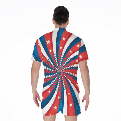 Swirly American Patriotic Print Men's Rompers