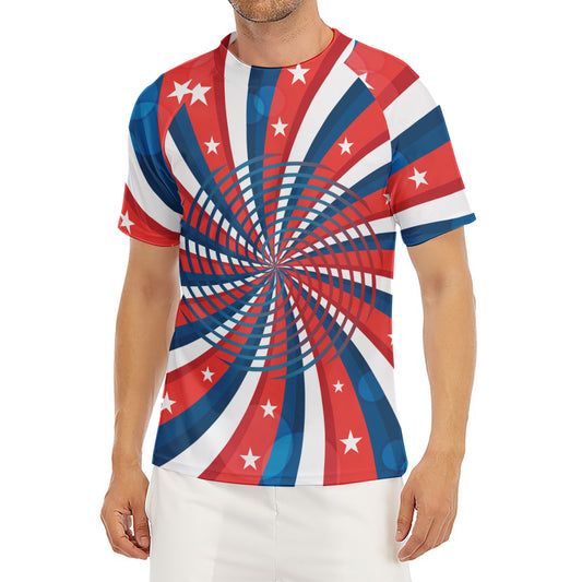 Swirly American Patriotic Print Men's Short Sleeve Rash Guard