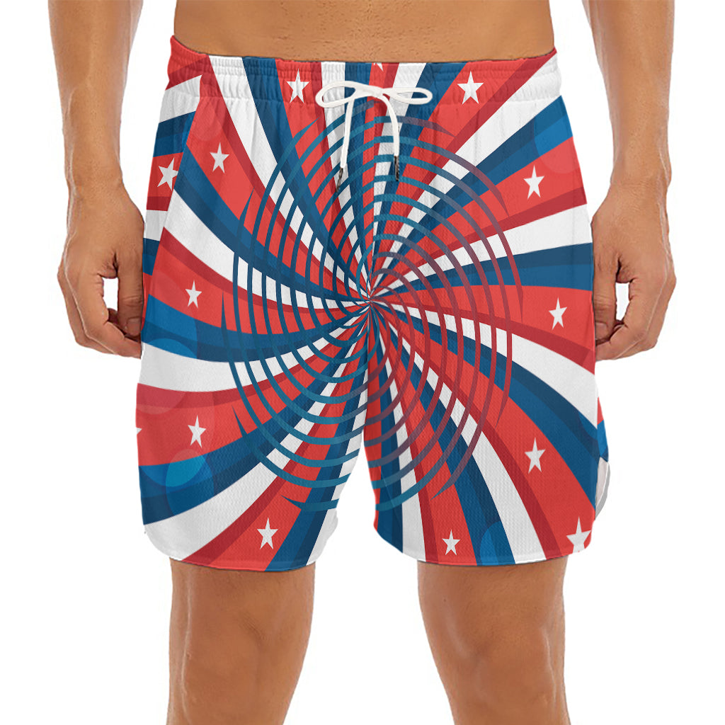 Swirly American Patriotic Print Men's Split Running Shorts