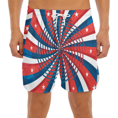 Swirly American Patriotic Print Men's Split Running Shorts